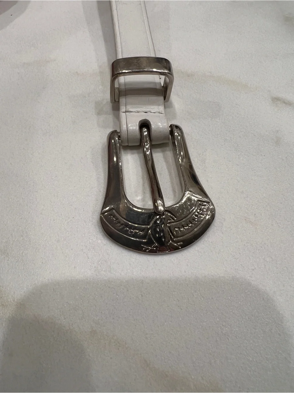 Vintage RITZ White Leather Belt with Silver Buckle - size S-M